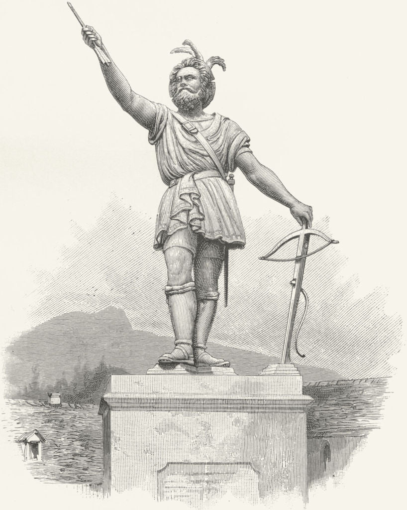 SWITZERLAND. Statue of William Tell 1891 old antique vintage print picture